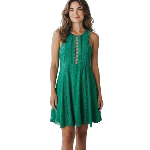 Free People Women Wherever You Go Mini Dress 0 Green Sleeveless Cut Outs Lace - Picture 1 of 13